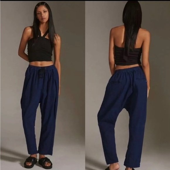 Anthro Pilcro and the Letterpress Linen Blend Dark Wash Drapey Harem Pan… - Picture 1 of 11